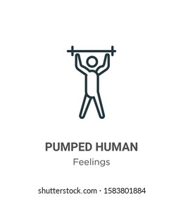 Pumped human outline vector icon. Thin line black pumped human icon, flat vector simple element illustration from editable feelings concept isolated on white background