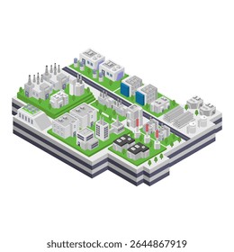 Armazenamento de energia hidroelétrica bombeada isométrica sobre fundo branco