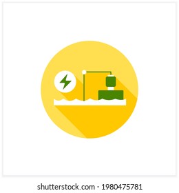 Pumped Storage Station Flat Icon. Hydroelectric Energy Storage.Water Reservoir. Electricity Concept. Vector Illustration