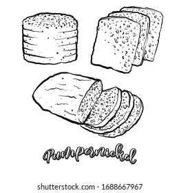 Pumpernickel food sketch separated on white. Vector drawing of Rye, usually known in Germany. Food illustration series.