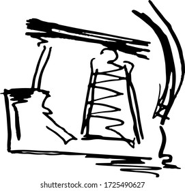 pumpin jack. oil industry. hand drawn ink flourish sketch.
