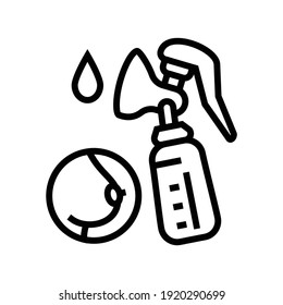 Milchpumpen mit dem Symbol der Linie der Brustpumpe, Vektorgrafik. Milchpumpen mit dem Zeichen der Brustpumpe. isoliertes Kontursymbol