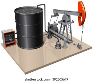 a pumpjack with metal barrel and different pipes