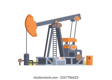 Pumpjack Oil Rig. Editable Vector Illustration of Oil Drill and Industrial Structure on White Background