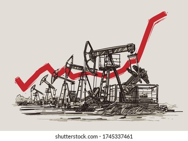 PumpJacks Illustration. Oil Prices Growing