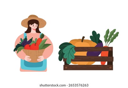 Abóbora, maçã, agricultura, caixa, orgânico, natureza, planta, cultivo