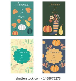 Pumpkin autumn greeting cards. Vector elements, perfect to use  for greeting cards, post cards or invitations
