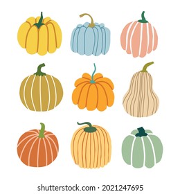 Pumpkin autumn hand drawn set. Thanksgiving and Halloween Elements.