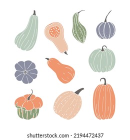 Juego de calabaza de otoño dibujado a mano
