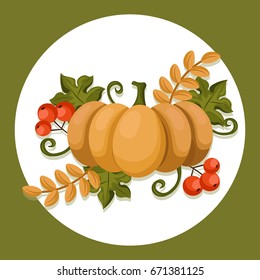 Pumpkin autumn icon flat style Harvest season Vector illustration