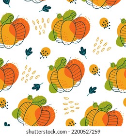 Pumpkin autumn leaves fall seamless endless pattern abstract concept. Graphic design element vector illustration