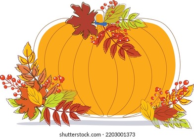 Pumpkin in autumn with autumn leaves vector for decoration and background illustration. Autumn theme pumpkin in isolated in white background