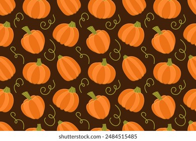 Patrón sin costuras de otoño de calabaza. Fondo sin fin de Vector de otoño de dibujos animados.