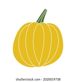 Pumpkin. Autumn vegetable. For fall decorative design, thanksgiving and halloween invitation, harvest flyer, textile. Vector flat cartoon illustration