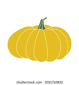 Pumpkin. Autumn vegetable. For fall decorative design, thanksgiving and halloween invitation, harvest flyer, textile. Vector flat cartoon illustration