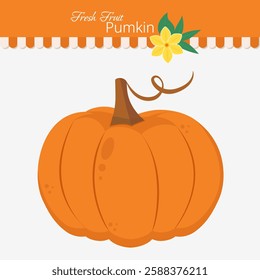 Pumpkin, autumn vegetable for Halloween. Whole orange and flat style round-shaped veggie for Thanksgiving. All layered and grouped. Vector.