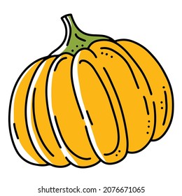 Calabaza, cosecha de verduras otoñales, icono de vector lineal en forma de doodle