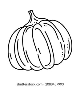 Calabaza, cosecha de verduras otoñales, icono de vector lineal en forma de doodle