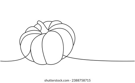 Pumpkin, autumn vegetable one line continuous drawing. Halloween pumpkin continuous one line illustration. Vector minimalist linear illustration.