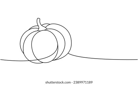 Pumpkin, autumn vegetable one line continuous drawing. Halloween pumpkin continuous one line illustration. Vector minimalist linear illustration.
