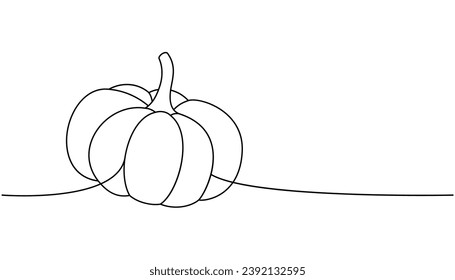 Pumpkin, autumn vegetable one line continuous drawing. Halloween pumpkin continuous one line illustration. Vector minimalist linear illustration.