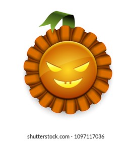 Pumpkin Award With Ribbon and Scary Face, Vector