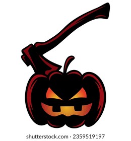 Pumpkin with Axe Stabbed Halloween Cartoon Vector Illustration