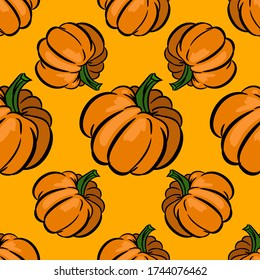 Pumpkin background foe Harvest festival or Thanksgiving day. Vector repeating print