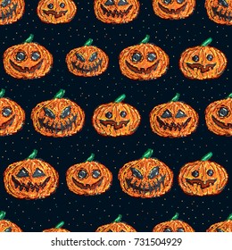 Pumpkin background Halloween seamless pattern Pixel Art