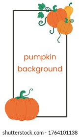 Pumpkin background. Orange pampkins isolated on white. Autumn harvest. For halloween and thanksgiving day design. Flat vector doodle cartoon vertical banner