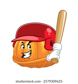 Pumpkin Baseball Player Mascot Illustration.