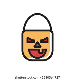 Pumpkin basket character cartoon icon illustration, simple icon of halloween, isolated on white background. 