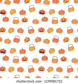 Pumpkin Basket Halloween flat vector illustration icon seamless pattern Gift Wrap wallpaper background