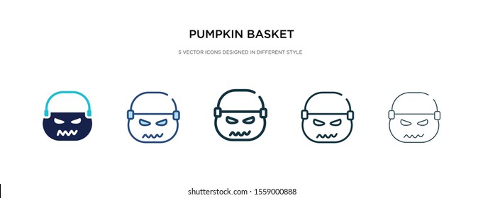 pumpkin basket icon in different style vector illustration. two colored and black pumpkin basket vector icons designed in filled, outline, line and stroke style can be used for web, mobile, ui