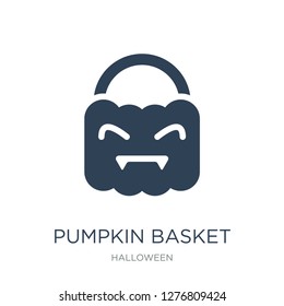 pumpkin basket icon vector on white background, pumpkin basket trendy filled icons from Halloween collection, pumpkin basket vector illustration