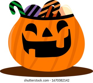 Pumpkin basket, illustration, vector on white background.