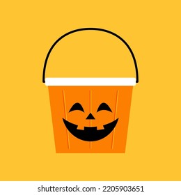 Pumpkin basket vector. Pumpkin basket empty for Halloween. Horrible vegetable basket of sweets.