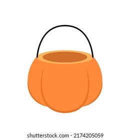 Pumpkin basket vector. Halloween pumpkin basket. Jack o lantern Bowl. Flat style vector illustration.