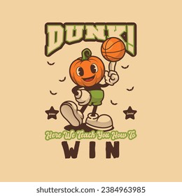 Pumpkin Basketball Mascot Retro and Vintage