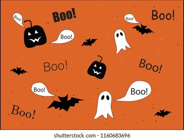 Pumpkin bat ghost on the orange floor with halloween.