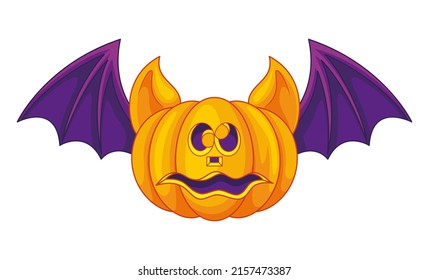Pumpkin bat for Halloween. Cartoon vector illustration