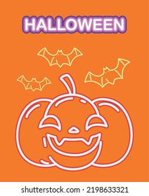 pumpkin and bat neon halloween, design