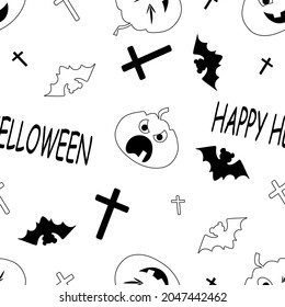 Pumpkin ,Bat on a White Background Cute.Seamless black and white pattern