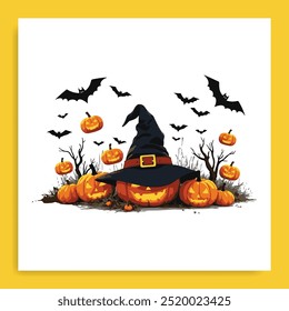 Kürbis und Fledermaus, Vektorgrafik, gruseliges Halloween, Aquarell, Clipart