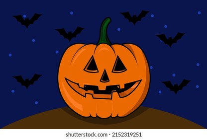 Pumpkin, bats and blue night