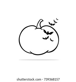 Pumpkin and bats icon. Halloween symbol. Flat design. Vector Illustration.
