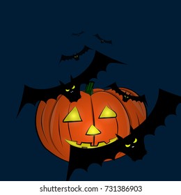 Pumpkin and bats vector eps10
