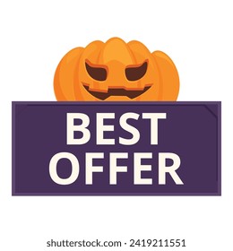 Pumpkin best offer icon cartoon vector. Fun special offer. Happy sale