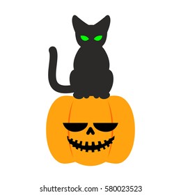 Pumpkin and black cat Halloween symbol. terrible holiday
