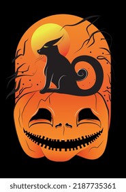 pumpkin with a black cat. happy halloween